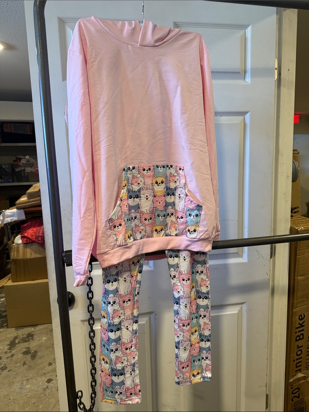 Amazon Pink Cat Print Hoodie Pajama Set